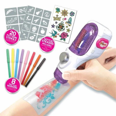 Airbrush tetovací studio kreativní set pistole se šablonami a samolepkami