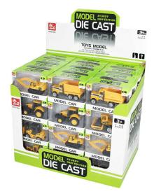Autíčko pracovní kovové 8cm stavební stroje model 1:64 v krabičce 5 druhů