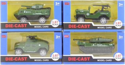 Auto army vojenské kovové 1:87 tank 4 druhy v krabici Auto army vojenské kovové 1:87 tank 4 druhy v krabici
