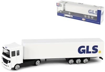Auto bílý kamion přeprava zásilek GLS kovový s přívěsem volný chod