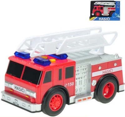 Auto hasiči 18cm na baterie na setrvačník Světlo Zvuk v krabici Auto hasiči 18cm na baterie na setrvačník Světlo Zvuk v krabici