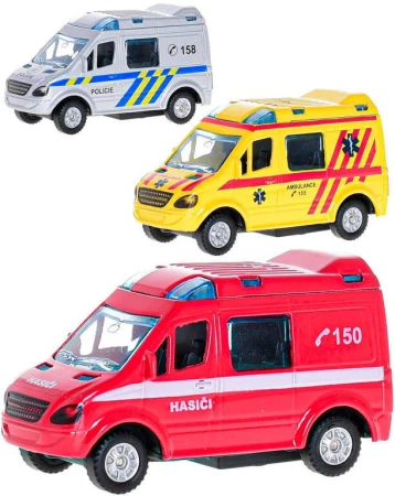 Auto hasiči / policie / ambulance sanitka CZ zpětný chod 8cm 3 druhy kov Auto hasiči / policie / ambulance sanitka CZ zpětný chod 8cm 3 druhy kov