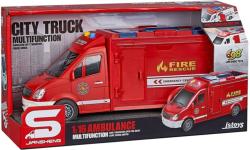 Auto hasičská dodávka červená Hasiči na setrvačník na baterie Světlo Zvuk Auto hasičská dodávka červená Hasiči na setrvačník na baterie Světlo Zvuk