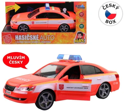 Auto hasičské osobní vůz hasiči na baterie mluví česky CZ Světlo Zvuk