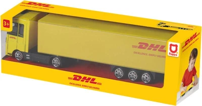 Auto kamion DHL Přeprava zásilek tahač kovový s návěsem volný chod
