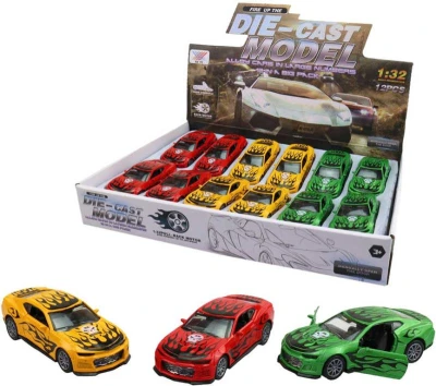 Auto kovové závodní s grafikou zpětný chod 12cm závodnička 3 barvy Auto kovové závodní s grafikou zpětný chod 12cm závodnička 3 barvy
