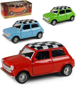 Auto Mini Cooper retro kovové 11cm zpětný chod 4 barvy Auto Mini Cooper retro kovové 11cm zpětný chod 4 barvy