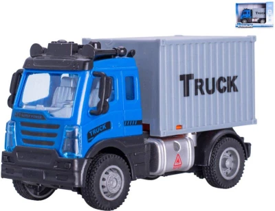Auto nákladní truck s kontejnerem zpětný chod modro-šedé plast Auto nákladní truck s kontejnerem zpětný chod modro-šedé plast