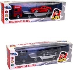 Auto odtahovka kovová 18cm set tahač s přívěsem a automobilem 4 druhy
