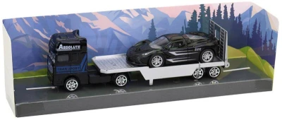 Auto odtahovka kovová 18cm set tahač s přívěsem a automobilem 4 druhy