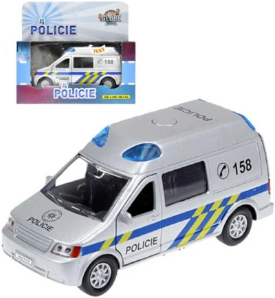 Auto policie 13cm kovové zpětný chod dodávka na baterie Světlo Zvuk v krabičce Auto policie 13cm kovové zpětný chod dodávka na baterie Světlo Zvuk v krabičce