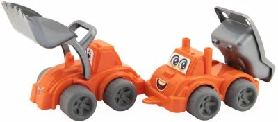 Auto pracovní veselé 13cm stavební stroje s očima set 2ks v síťce plast