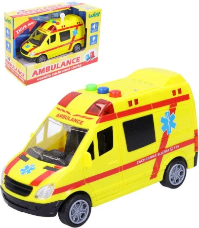 Auto sanitka 14,5cm žlutá ambulance na baterie Světlo Zvuk plast Auto sanitka 14,5cm žlutá ambulance na baterie Světlo Zvuk plast