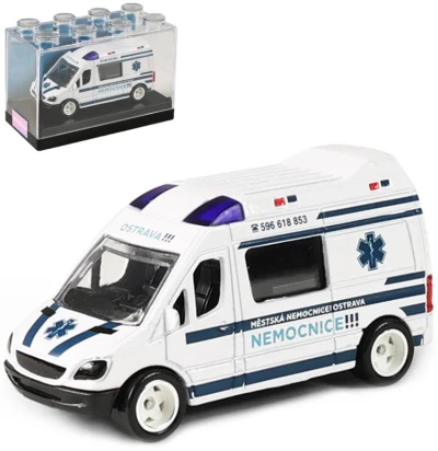 Auto sanitka Ostrava kovová ambulance volný chod v plastovém boxu Auto sanitka Ostrava kovová ambulance volný chod v plastovém boxu
