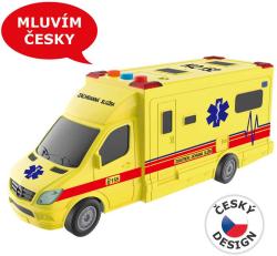 Auto sanitka žltá na zotrvačník 19cm ambulance na batérie Svetlo Zvuk CZ