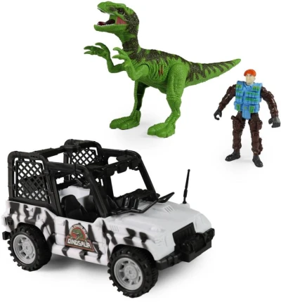 Auto terénní džíp s dinosaurem a figurkou vojáka na baterie Světlo Zvuk