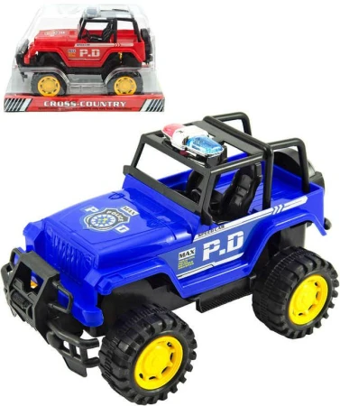 Auto terénní off-road policie 22cm velká kola na setrvačník 2 barvy plast Auto terénní off-road policie 22cm velká kola na setrvačník 2 barvy plast