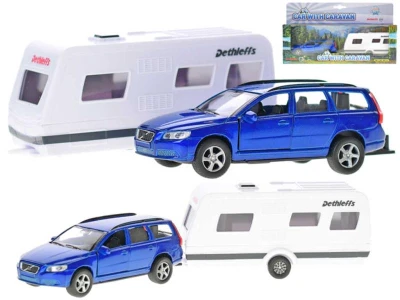 Auto Volvo V70 set s karavanem zpětný chod kov v krabici Auto Volvo V70 set s karavanem zpětný chod kov v krabici
