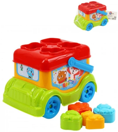 Autobus baby vkládačka autíčko + 4 dílky zvířátka v síťce Autobus baby vkládačka autíčko + 4 dílky zvířátka v síťce
