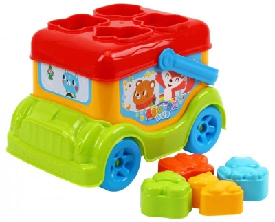 Autobus baby vkládačka autíčko + 4 dílky zvířátka v síťce
