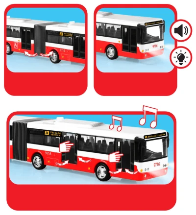 Autobus hlásí zastávky MHD Modrý zpětný chod na baterie Světlo Zvuk CZ