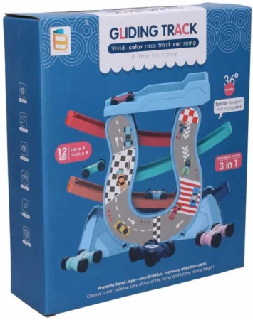 Autodráha s rampami set 8 dílů + 4 překlápěcí autíčka v krabici Autodráha s rampami set 8 dílů + 4 překlápěcí autíčka v krabici