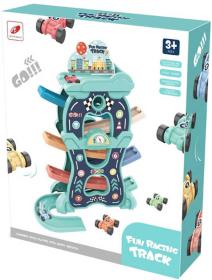 Autodráha sjezdová poschoďová 33x38cm set s 8 autíčky plast Autodráha sjezdová poschoďová 33x38cm set s 8 autíčky plast