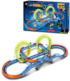 Autodráha svítící ve tmě s křížením a loopingy set s autem na baterie Světlo