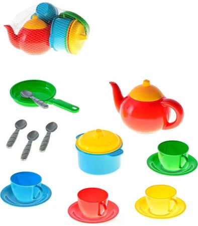 Baby dětské barevné nádobí holčičí set 16ks v síťce plast Baby dětské barevné nádobí holčičí set 16ks v síťce plast