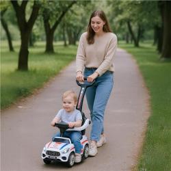 BABY MIX Dětské odrážedlo se zvukem a vodící tyčí AMBULANCE bílé