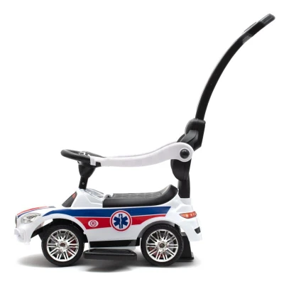 BABY MIX Dětské odrážedlo se zvukem a vodící tyčí AMBULANCE bílé