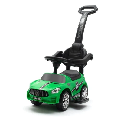 BABY MIX Dětské odrážedlo se zvukem a vodící tyčí RACER zelené