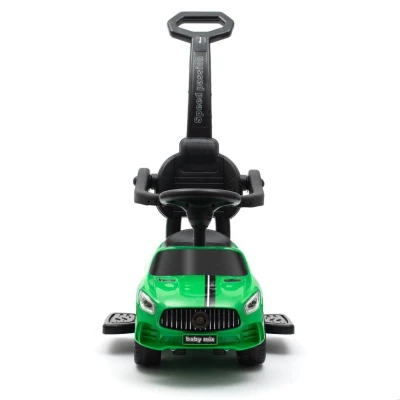 BABY MIX Dětské odrážedlo se zvukem a vodící tyčí RACER zelené