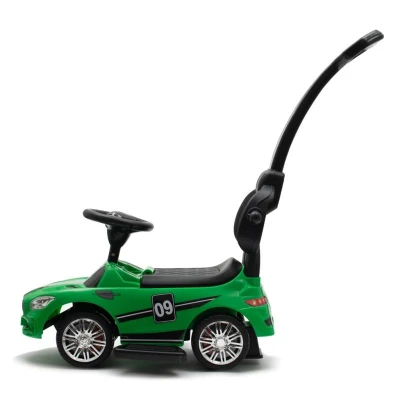 BABY MIX Dětské odrážedlo se zvukem a vodící tyčí RACER zelené