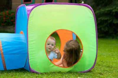BABY MIX Dětský stan 3v1 oranžovo-modrý