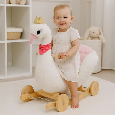 Baby Mix Houpací hračka s kolečky a melodií Labuť bílá