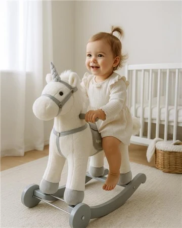 Baby Mix Houpací hračka s melodií a kolečky Unicorn bílá
