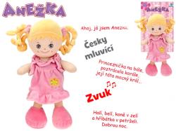 Baby panenka Anežka blondýnka hadrová látková zpívá mluví textilní na baterie CZ Zvuk