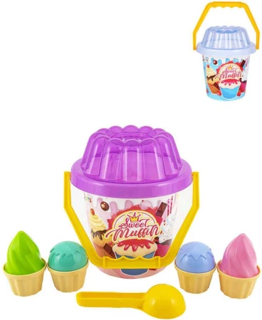 Baby sada na písek kyblík s naběračkou a cupcake dortíky 11ks 2 barvy Baby sada na písek kyblík s naběračkou a cupcake dortíky 11ks 2 barvy