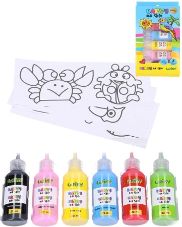 Barvy na sklo glitter se třpytkami set 5x 22ml + černá kontura se šablonami Barvy na sklo glitter se třpytkami set 5x 22ml + černá kontura se šablonami