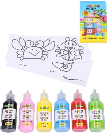 Barvy na sklo set 5x 22ml + černá kontura se šablonami Barvy na sklo set 5x 22ml + černá kontura se šablonami