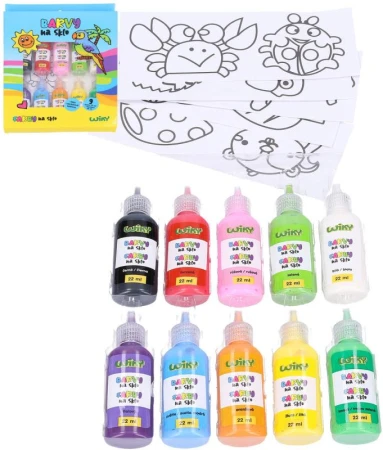 Barvy na sklo set 9x 22ml + černá kontura se šablonami Barvy na sklo set 9x 22ml + černá kontura se šablonami