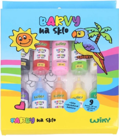 Barvy na sklo set 9x 22ml + černá kontura se šablonami