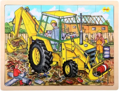 BIGJIGS TOYS DŘEVO Puzzle Bagr vkládací na desce 24 dílků skládačka