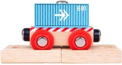 BIGJIGS TOYS DŘEVO Set vagón nákladní modrý kontejner + koleje 2ks