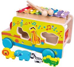 Bino DŘEVO Baby auto vkládačka s xylofonem 3v1 (dřevěná hračka)
