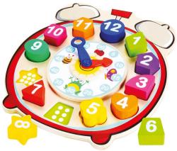 Bino DŘEVO Baby hodiny vkládací budík 13 dílků (dřevěná hračka)
