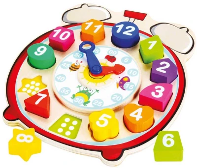 Bino DŘEVO Baby hodiny vkládací budík 13 dílků (dřevěná hračka)
