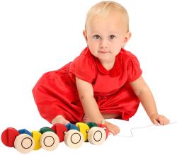 Bino DŘEVO Baby Housenka tahací na kolečkách (dřevěná hračka)
