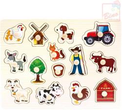 Bino DŘEVO Baby puzzle farma 14 dílků vkládačka pro miminko Bino DŘEVO Baby puzzle farma 14 dílků vkládačka pro miminko